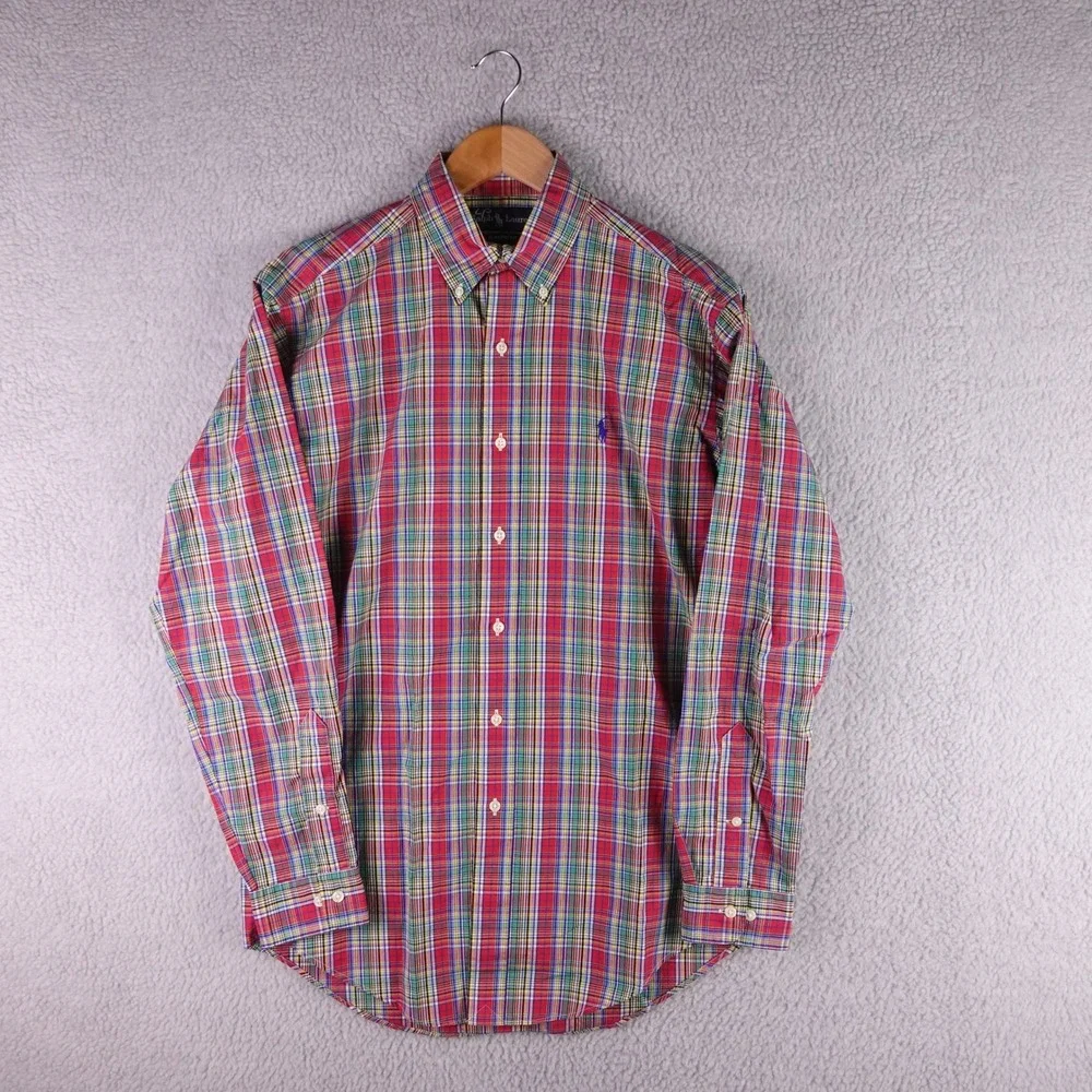 Polo Ralph Lauren Mens Classic Fit Plaid Button Down Shirt Red Green Blue S 14.5